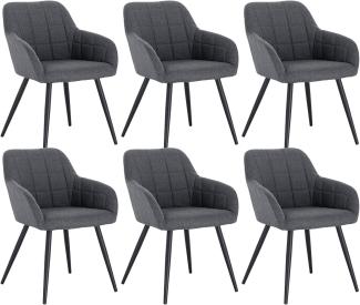 WOLTU 6 x Esszimmerstühle 6er Set Esszimmerstuhl Küchenstuhl Polsterstuhl Design Stuhl mit Armlehne, mit Sitzfläche aus Leinen, Gestell aus Metall, Dunkelgrau, BH107dgr-6