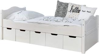 Ticaa Einzelbett 'Leni' 100x200 Kiefer massiv - mit 5er Schubkästen - weiß