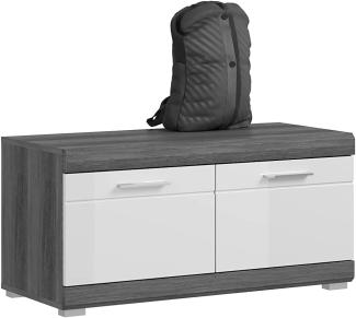 Garderobe Sitzbank Scout in weiß Hochglanz und Rauchsilber grau 90 cm