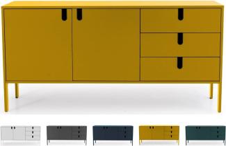 Tenzo 8555-029 UNO Designer Sideboard 2 Türen, 3 Schubladen, Senf lackiert, MDF + Spanplatten, matt Soft-Close Funktion, 86 x 171 x 46 cm (HxBxT)