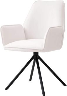 Esszimmerstuhl HWC-G67, Küchenstuhl Stuhl mit Armlehne, drehbar Auto-Position, Samt ~ creme-beige, Beine schwarz
