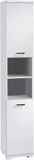 byLIVING Badezimmer Hochschrank NEBRASKA in matt weiß Hochglanz weiß lackiert / schmaler Badschrank mit 2 Türen und 2 offenen Fächern für viel Stauraum / B 35,5, H 192, T 31,5 cm