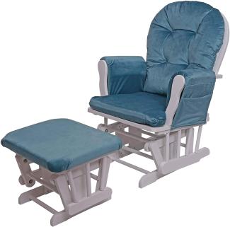 Relaxsessel HWC-C76, Schaukelstuhl Sessel Schwingstuhl mit Hocker ~ Samt, blau, Gestell weiß