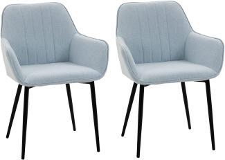 HOMCOM 2-teiliger Esszimmerstühle Essstühle mit atmungsaktivem Leinenbezug ergonomischer Küchenstuhl mit Rückenlehne Armlehne und Metallbeinen Leinen Blau 59,5 x 56,5 x 81 cm
