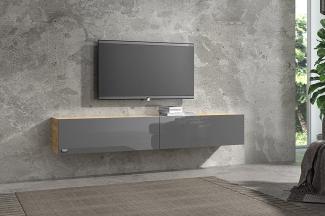 Wuun® TV Board hängend Lowboard Eiche (140cm, Grau-Hochglanz)