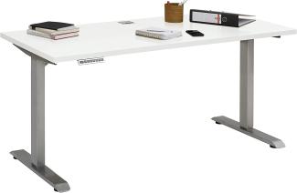Schreibtisch "5503" aus Metall / Spanplatte in Roheisen natur lackiert - weiß matt. Abmessungen (BxHxT) 155x120x73 cm