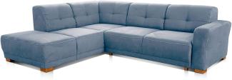 Cavadore Ecksofa Modeo, mit Federkern, Sofa in L-Form im modernen Landhausstil, Holzfüße, 261 x 77 x 214, Mikrofaser-Bezug, blau