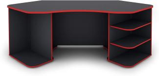byLIVING Thanatos 01 Gaming pflegeleichter und robuster Melamin Beschichtung. Der Schreibtisch ist anthrazit abgesetzten Kanten Versehen, Holzwerkstoff Spanplatte, grau-rot, B 198, H 76, T 85 cm