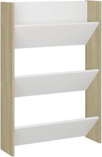 vidaXL Wand-Schuhschrank Weiß und Sonoma Eiche 60x18x90 cm Spanplatte