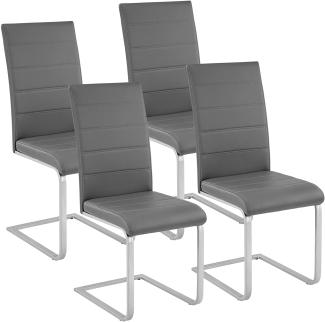 tectake 800632 4er Set Esszimmerstuhl, Kunstleder Stuhl mit hoher Rückenlehne, Schwingstuhl mit ergonomisch geformter Rückenlehne (4er Set grau | Nr. 402555)