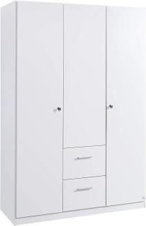 Rauch Möbel Buchholz Schrank abschließbar, Abschließbarer Kleiderschrank in Weiß 3-türig mit 2 Schubladen inkl. Zubehörpaket Basic 2 Kleiderstangen, 5 Einlegeböden BxHxT 136x197x54 cm