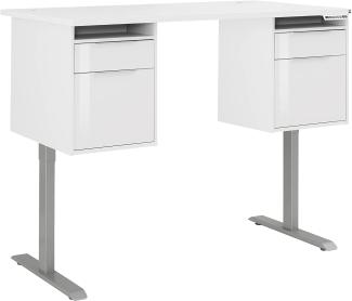 Schreibtisch "5519" aus Spanplatte / Metall in Metall platingrau - weiß matt mit 2 Schubladen und 2 Türen. Abmessungen (BxHxT) 175x120x80 cm
