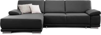 CAVADORE Schlafsofa Corianne / L-Form-Sofa mit verstellbaren Armlehnen, Bettfunktion und Longchair / 282 x 80 x 162 / Kunstleder, schwarz