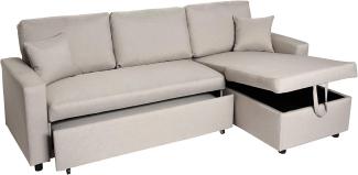 Ecksofa mit Bettkasten HWC-L17, Couch Sofa L-Form, Liegefläche Nosagfederung ~ beige