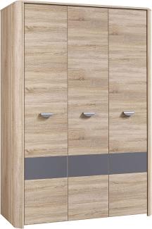 FORTE Yoop Kleiderschrank mit 3 Türen, Holzwerkstoff, Sonoma Eiche kombiniert mit Grau Matt, 58 x 133,2 x 194,4 cm