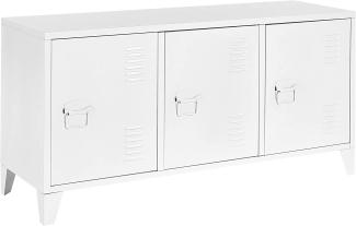 Metallschrank Weiß Stahl 40 x 120 x 60 cm Sideboard mit Griffen 3 Türen 2 Regalböden Wohnzimmer Büro Arbeitszimmer Flur Bad