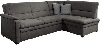 Cavadore Ecksofa Pisoo mit Ottomane rechts L-sofa, mit Federkern und Bettfunktion im klassischen Design, 245 x 89 x 161, Flachgewebe Grau