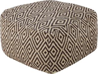 Pouffe Braun Beige Wolle mit geometrischem Muster Quadratisch Boho Modern Fußhocker Gepolstert Sitz