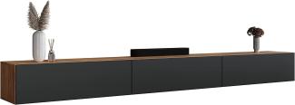 Planetmöbel TV Board 300 cm Gold Eiche/Anthrazit, TV Schrank mit 3 Klappen als Stauraum, Lowboard hängend oder stehend, Sideboard Wohnzimmer