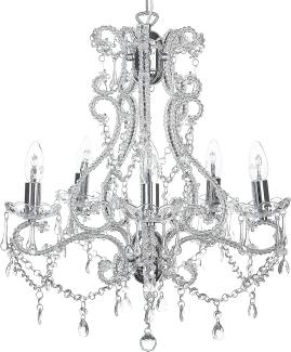 'Ascar' Kronleuchter Transparent und Silber Eisen 5-flammig mit Kristallen aus Acrylglas venezianischer Glamour Stil