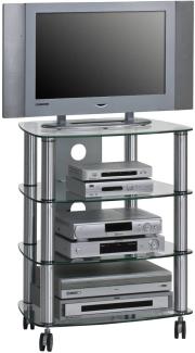 TV- und HiFi-Rack, Metall Alu - Klarglas, 600 x 744 x 465 mm