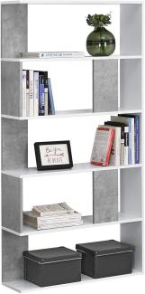 Bücherregal Aneby 159x80x24cm mit 5 Ablageflächen Weiß / Betonoptik [en. casa]