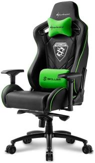 Sharkoon Skiller SGS4 Komfortabler Gaming-Stuhl (mit extragroßer Sitzfläche, 150kg belastbar, Kunstleder, Aluminiumfußkreuz, 75mm Rollen mit Bremsfunktion, 4-Wege-Armlehnen, Stahlrahmen) schwarz/grün