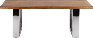 WOMO-DESIGN Baumkantentisch 110x60cm Unikat, handgefertigt Massivholz Akazienholz, Edelstahl Metallgestell, Braun-Silber, Industrie Design, Couchtisch Wohnzimmertisch Beistelltisch Sofatisch Holztisch