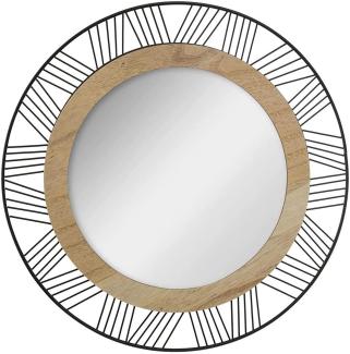 Runder Spiegel für die Wandmontage mit einem dekorativen Rahmen aus Holz und Metall