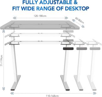 Flexispot Hemera Höhenverstellbarer Schreibtisch (160 x 80 cm), mit Memory-Steuerung und Softstart/-Stop& integriertes Anti-Kollisionssystem, Weiß Gestell + Schwarz Tischplatte