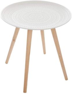 Atmosphera Beistelltisch mit Holzbeinen, original geprägter Platte, weiß, Ø 49,5 cm