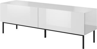 TV-Lowboard Slide 150 mit Untergestell (Farbe: Weiß / Weiß Hochglanz + Schwarz)