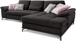Cavadore Ecksofa Castiel mit Federkern / Großes Sofa in L-Form mit Sitztiefenverstellung und XL-Longchair / 312 x 89 x 173 / Webstoff, Schwarz