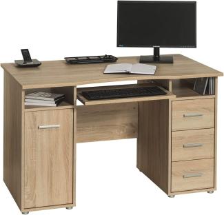 Schreibtisch "Leithaprodersdorf" aus Melaminharzbeschichtung / hochwertige ABS-Kanten in Sonoma-Eiche mit 3 Schubladen und einer Tür. Abmessungen (B/H/T) 120x75x51 cm