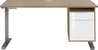 Schreibtisch "5515" aus Spanplatte / Metall in Roheisen natur lackiert - Sonoma Eiche mit einer Schublade und einer Tür. Abmessungen (BxHxT) 150x120x80 cm