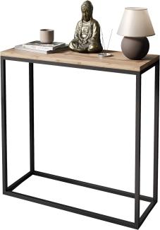 Konsole MODERN Wotan Eiche Konsolentisch Tisch Beistelltisch Wohnzimmertisch Flurtisch Dekotisch Eingangsbereich Metallrahmen (Schwarze Konstruktion, 80)