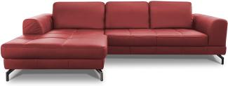 CAVADORE Ledergarnitur Benda/ Großes Ecksofa mit XL-Longchair links & Federkern / Inkl. Sitztiefenverstellung / 284 x 87 x 175 / Echtleder: Rot