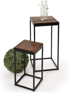 Möbel-Eins FLOBI 2er Set Beistelltisch/Blumensäule, Material Recyclingholz/Metall