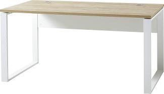 Germania 'GW-Lioni' Schreibtisch mit Metallkufen, Weiß/Navarra-Eiche-Nb, 158 x 75 x 79 cm