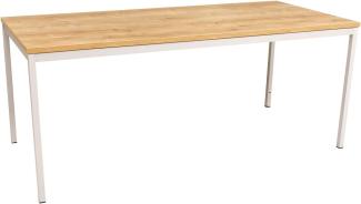 Furni24 Rechteckiger Universaltisch mit laminierter Platte Eiche 160x80x75 cm, Metallgestell und niveauausgleichs Füßen, ideal im Homeoffice als Schreibtisch, Konferenztisch, Computertisch, Esstisch