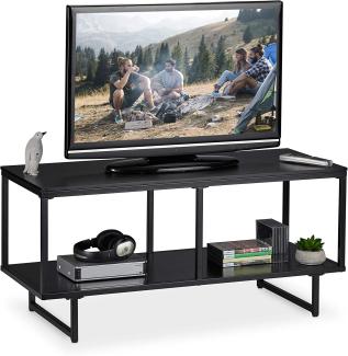 Relaxdays TV Lowboard MDF, 2 große Ablagen, extra Stauraum, Fernsehtisch modern, HxBxT: 50,5 x 110,5 x 45,5 cm, schwarz, Metall