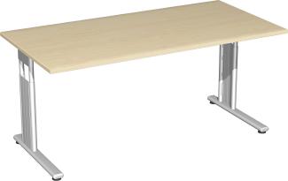 'C-Fuß Flex' Schreibtisch, höhenverstellbar, Buche/ Silber, 68-82 x 160 x 80 cm