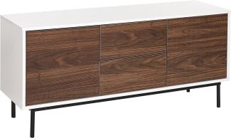 Sideboard Dunkler Holzfarbton und Weiß Faserplatte Stahl 120 x 38 x 55 cm Holzoptik Schubladen Türen Tip-on Technik Metallgestell Wohnzimmer