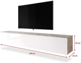 Selsey TV-Lowboard, Betonoptik/Weiß Hochglanz, 180 x 33 x 30