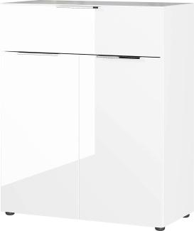 Amazon Marke - Alkove Kommode Selencia, in Weiß, Fronten und Oberboden mit Glasauflage, mit einer Schublade und 2 Türen, 83 x 102 x 42 cm (BxHxT)