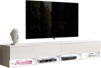 Furnix TV Lowboard Alyx Fernsehschrank Kommode B200 x H34 x T32 cm - TV-Schrank Sideboard mit LED-Beleuchtung, 4 Fächer mit Tür „Push-Click“, 4 offene Ablagen unten, Wandmontage möglich (2x100)