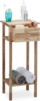 Relaxdays Beistelltisch Walnuss mit Schublade, 2 Ablagen Telefontisch, hoher Holztisch HxBxT: 80 x 35 x30 cm, natur