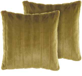 Dekokissen Grün 2er Set Polsterbezug gestreift 45 x 45 cm Felloptik flauschiges Zierkissen Wohnzimmer Salon Schlafzimmer