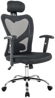 SalesFever Stuhl Bürostuhl schwarz mit Kopstützen aus Mesh Mesh, Kunstleder, Chrom, Nylon L = 65 x B = 60 x H = 114