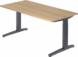 bümö® Design Schreibtisch XB-Serie höhenverstellbar, Tischplatte 160 x 80 cm in Eiche, Gestell in graphit